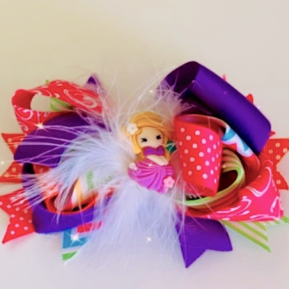 Rapunzel Princess Hair Bow for Girls and Toddler with Colored grosgrain Ribbons - Picture 5 of 5